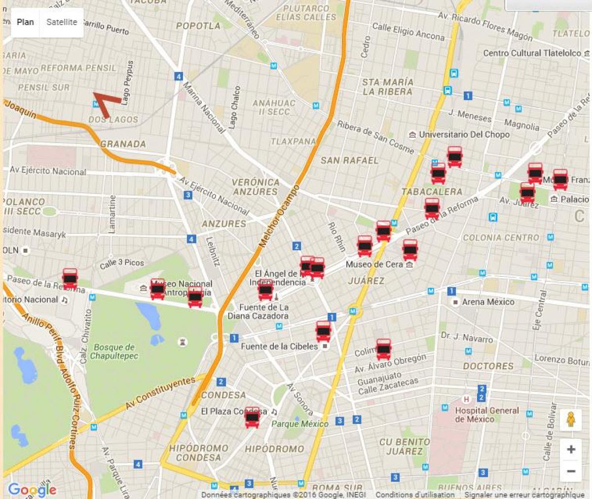 turibus la Ville de Mexico la carte de l'itinéraire