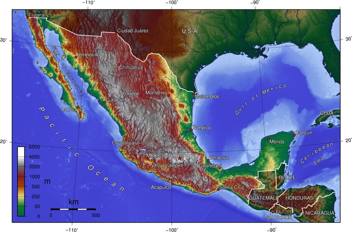 La Ville de Mexico carte topographique
