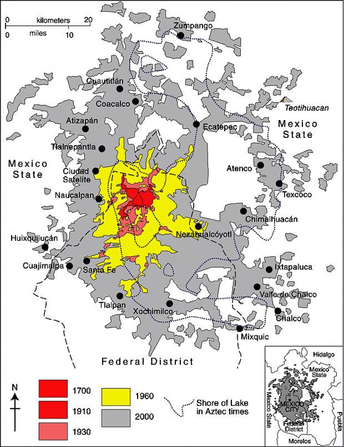carte de la Ville de Mexico district