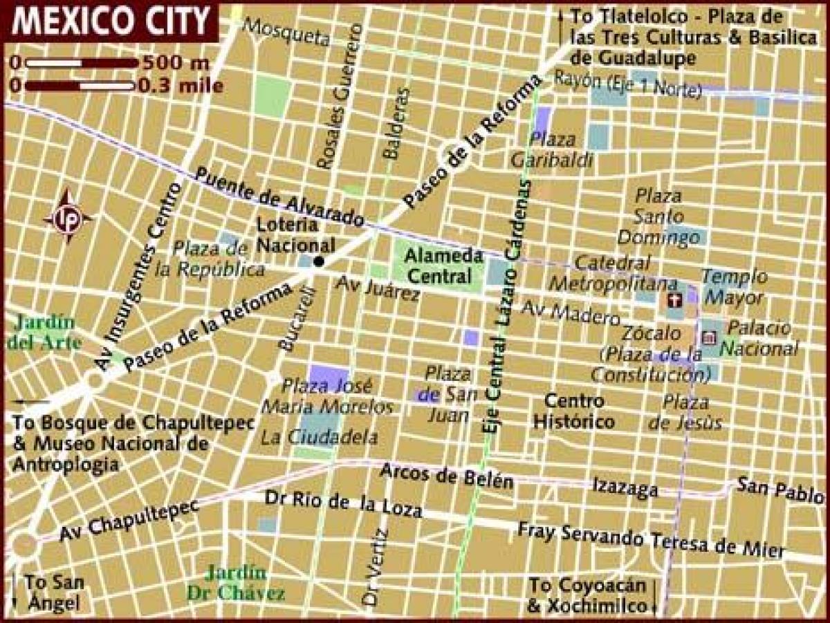 centro historico-Mexique carte de la Ville