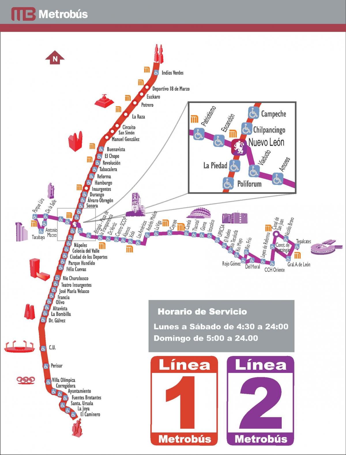 carte de metrobus, la Ville de Mexico