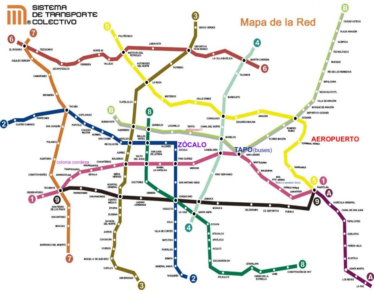 La Ville de Mexico carte du train